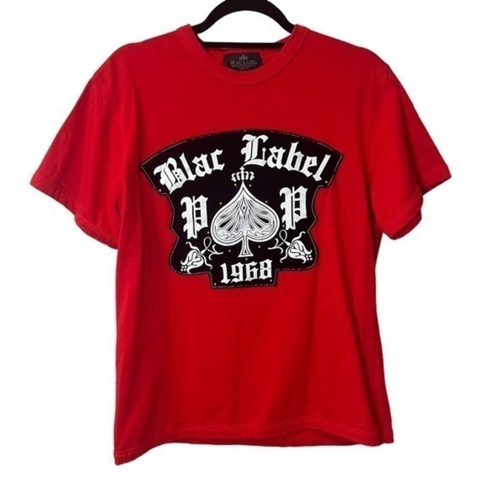 Men’s Blac Label Red Patch T-Shirt Embroidery Detailing Y2K Size L